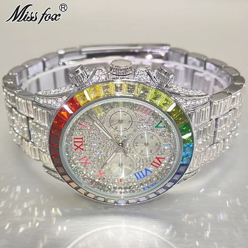 Luxury Watch Exhibition - MISSFOX luksusowe Iced zegarek dla mężczyzn