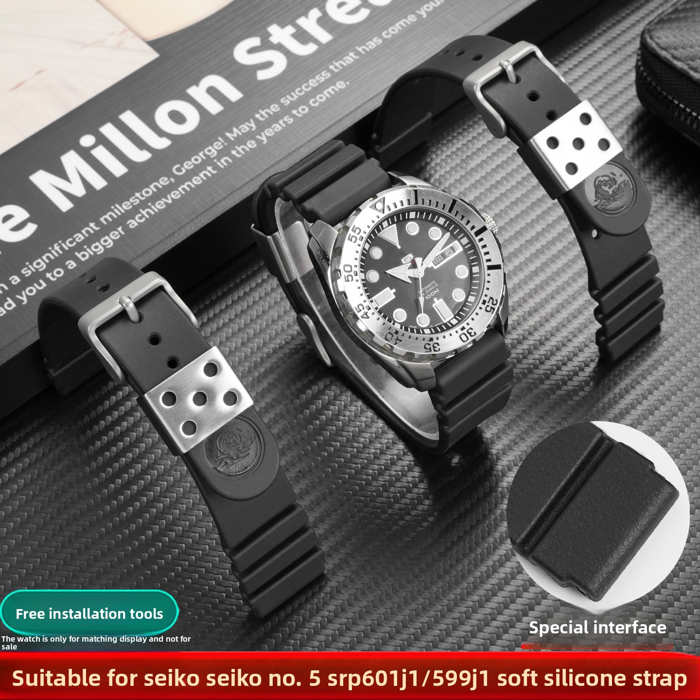 Seiko Watch 5 Sports - 22mm silikonowy pasek do zegarka dla